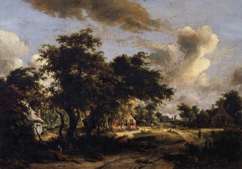 HOBBEMA, Meyndert Village among trees oil painting picture